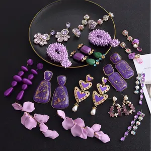 Pendientes de Metal con forma de gota para mujer, aretes colgantes, color verde, morado, resina, cristal geométrico, 2021