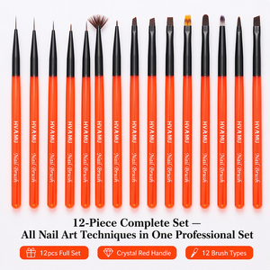 Pinceau à ongles multifonctionnel avec manche en acrylique, pointe plate ovale, virole sertie, poils en nylon, pour le nail art et la peinture, fournitures de salon - Product Image 5