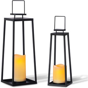 Black Metal <b>Lantern</b> With Led <b>Candle</b> Flameless Home Decoration Modern Minimalist Style Outdoor Indoor Use - Product Image 5