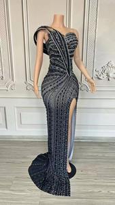 Abito da Sera Lungo con Spalle Scoperte per Cerimonie, Matrimoni, Cocktail, Ballo di Fine Anno, in Raso con Perline - Product Image 4