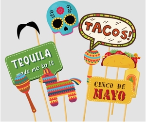 Dia De Los Muertos FIESTAホリデーパーティーの装飾用カスタムメキシコのサボテンTacos Skull Mojito Pinata Design紙の小道具写真の旗 - Product Image 4