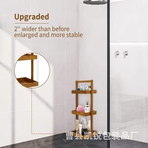 Étagère de salle de bain en bois massif, autoportante, multi-niveaux, pour organiser les articles de toilette, à placer près de la baignoire - Product Image 3