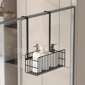 Double Tier Modern <b>Wall</b>-Mounted Stainless Steel Waterproof Bathroom Shower Rack with <b>Hanging</b> Basket for Towel <b>Storage</b> - Product Image 2