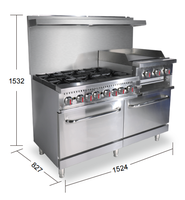 Cuisinière à gaz professionnelle avec 4 brûleurs, plaque de cuisson et four, en acier inoxydable, équipement de cuisine pour restaurant