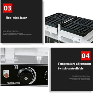 Ticari Kare Waffle Makinesi 1600W Elektrikli Paslanmaz Çelik Elektrikli Waffle Demir Makinesi Sıcaklık Kontrollü Hızlı Isıtma - Product Image 4