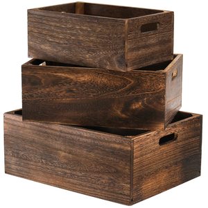 Juego de 3 Cajas de Almacenamiento de Madera con Asas, Cajas de Madera Decorativas Estilo Rústico, Contenedores de Almacenamiento, Cestas de Madera Maciza - Product Image 1