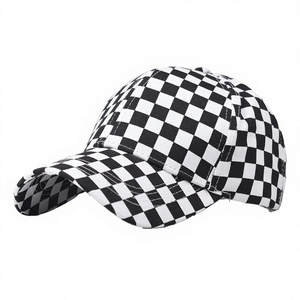 Casquettes de baseball personnalisées en sergé à 6 panneaux, ajustables, en coton, avec motif à carreaux imprimé et boucle en cuivre doré, quatre modèles - Product Image 2