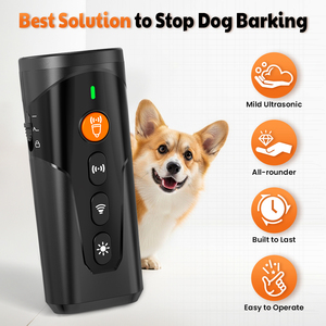Dispositif de contrôle des aboiements de dressage de chien 3 Ultrasonic Bark Dissuasion Rechargeable 1200mAh Outdoor Handheld <span class=keywords><strong>Dog</strong></span> Repeller avec LED - Product Image 3