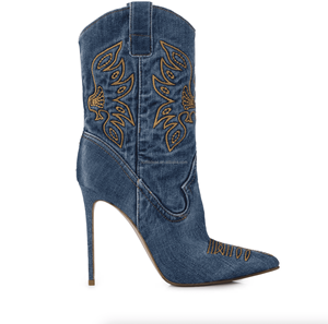 Vintage Pointed Toe Leather Sole Sexy Cowboy <strong>Boots</strong> Stiletto Denim <strong>Boots</strong> for <strong>Women</strong> Le <strong>S</strong> Western 140mm Embroidered Cowboy <strong>Boots</strong> - Product Image 1