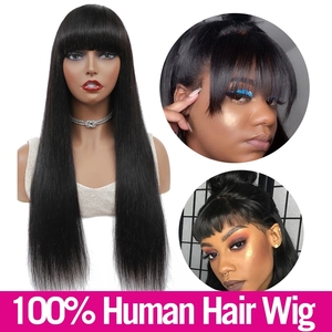 Glueless Bán buôn giá rẻ Fringe bang tóc giả nguyên Trinh lớp biểu bì phù hợp tóc giả tóc con người với những tiếng nổ cho phụ nữ da đen - Product Image 2