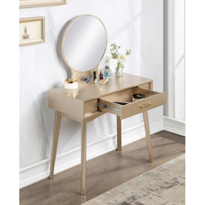 Maly Modern Oak Vanity and Stool Set with Lighted <b>Mirror</b> Gold Finish for Bedroom & Living Room - Product Image 3