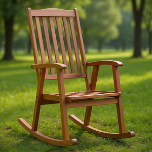 Fauteuil à bascule en bois d'acacia massif, grand modèle, marron, durable, mobilier de jardin extérieur, design traditionnel - Product Image 2