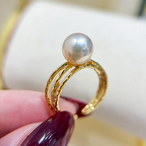 Support de bague en argent S925, accessoires de perles DIY, édition simple, bijoux ronds de 8 à 11 mm, 10416 - Product Image 1
