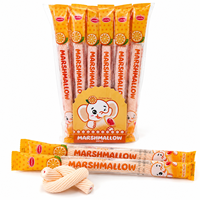 Gedraaide marshmallowstokjes met fruitvulling, aardbei & sinaasappel smaak, individueel verpakt