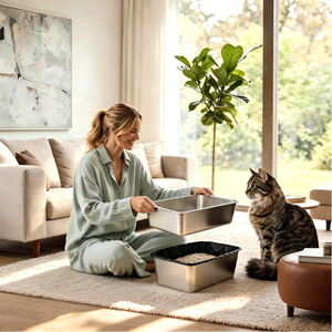 <span class=keywords><strong>Bac</strong></span> à litière Pawise anti-odeur, grand format, côtés hauts, en acier inoxydable 201, anti-rouille, <span class=keywords><strong>avec</strong></span> tamis pour chat et lapin - Product Image 6