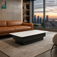 Table basse rectangulaire en pierre frittée blanche, style Mid-Century Modern, écologique, avec base noire superposée, pour hôpitaux et bureaux – Économisez
