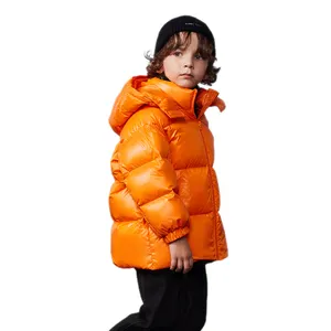 High-End Unisex Children's Winter Jacket Super Thick Hooded Coat Waterproof Feature Long Length Zipper Closure Solid Pattern