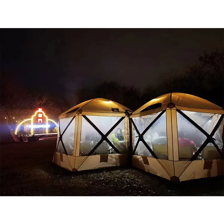 Plein air hexagone 2023 nouveau design portable camping pop up imperméable randonnée pique-nique chasse camping cuisine cuisine tente hexagonale