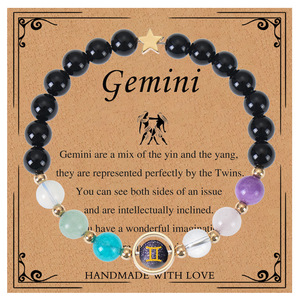 Pulsera <span class=keywords><strong>el</strong></span>ástica de piedras preciosas redondas de obsidiana negra de 8mm al por mayor pulsera de cordón trenzado de piedra arenisca azul cristal curativo para mujer - Product Image 3