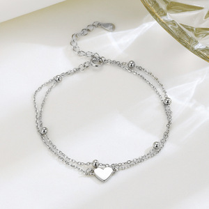 Heart Shape Stainless Steel <b>Anklet</b> Double Layer Chain <b>Beaded</b> Women's Jewelry Gift Yiwu Origin YM 0514 - Product Image 4