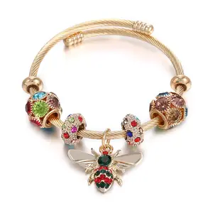 Thời Trang Thép Không Gỉ Phụ Nữ Vàng Bangle Bee Charm Hawaii Vòng Đeo Tay Ngọc Trai Vòng Đeo Đồ Trang Sức