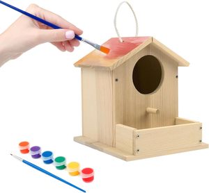 ערכת בית ציפור עץ לעופות מעץ מלא למבוגרים יצירה יצירתי גן ציור עץ עם צבעים כלולים - Product Image 1