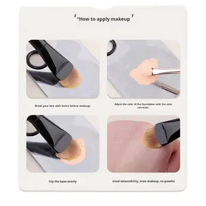 <span class=keywords><strong>Pinceau</strong></span> <span class=keywords><strong>de</strong></span> maquillage professionnel noir à manche en bois unique et virole en aluminium, en poils synthétiques véganes, sans traces, en forme <span class=keywords><strong>de</strong></span> langue, marque privée - Product Image 5