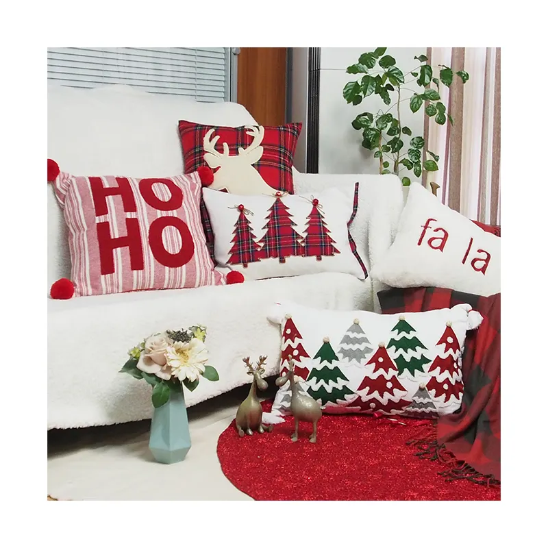 Queeneo personalizado travesseiro bordado XMAS HOHO borla Natal travesseiro capas para decoração de casa