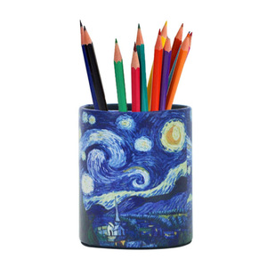 Porte-stylos personnalisé à motif ciel étoilé/boîte à stylos en cuir PU, seau de rangement professionnel pour pinceaux, rangement de bureau pour l'étude - Product Image 1