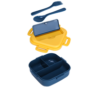 Boîte à bento en plastique réutilisable à 3 compartiments de 1100ml avec fourchette et cuillère