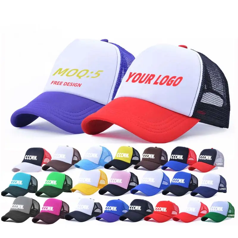 Oem Custom Logo Hoge Kwaliteit Sombrero Heren Trucker Hoed Baseball Cap 5 Panel Print Sport Caps Mesh Gorras