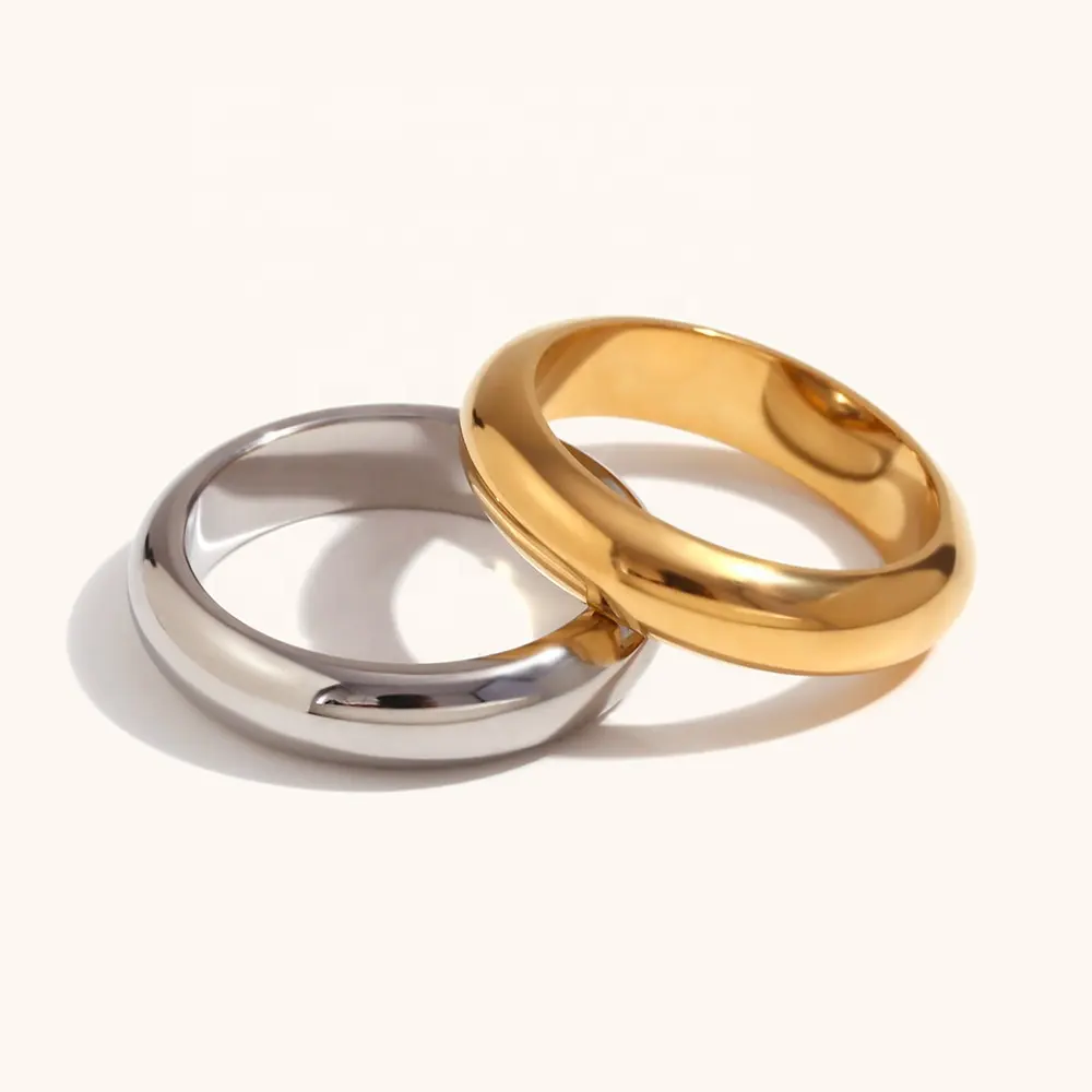Wholesale Custom Hot Selling Fashion Jewelry Rings 18K Gold Plated Stainless Steel Simple Plain Smooth Circle Ring For Women Men