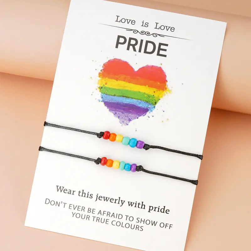 Regalo Dei Monili 2pcs Gay Pride Del Cuore di Amore Bisessuale LGBT Arcobaleno Beads Intrecciato Fortuna Desiderio di Coppia di Amanti di Amicizia Corda di Carta braccialetto