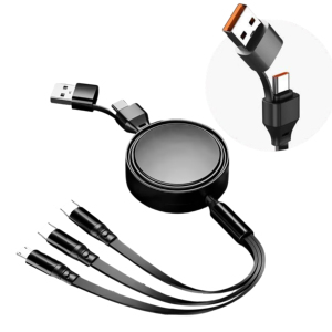 Logo personnalisé universel rétractable 5-en-1 multi-appareils <span class=keywords><strong>3i</strong></span> N1 <span class=keywords><strong>c</strong></span>âble de charge pur cuivre Micro Type-<span class=keywords><strong>C</strong></span> USB chargeur de données pour le métal - Product Image 1