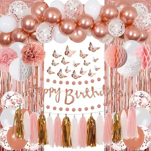 Party LUCKY Rose Gold Birthday Party Decorations Set Rose Gold Dot Tablecloth Birthday Party Supplies