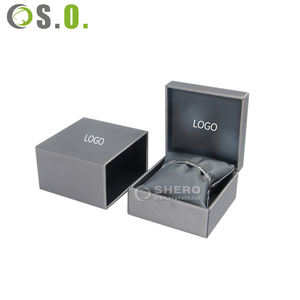 Boîte à bijoux en papier imitation cuir gris de haute qualité, vente en gros, emballage cadeau de mariage personnalisé - Product Image 3