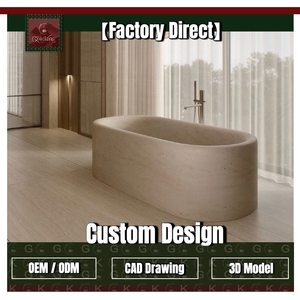 Bañera Independiente GOLDKING Popular de Travertino Natural, Tallada en Piedra Sólida para Decoración Interior de Villas y Apartamentos de Lujo - Product Image 1