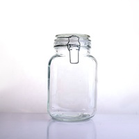 Recipiente cuadrado de tapa de vidrio transparente con fianza hermética y gatillo, tarro hermético para encurtidos para almacenamiento de alimentos y uso en fiestas