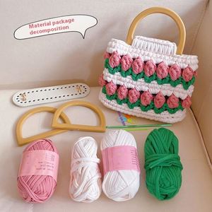 Sac bandoulière fait main durable en bandes de tissu tissées à la main motif tulipe, matériau DIY avec doublure en polyester, cadeau pour petite amie - Product Image 4