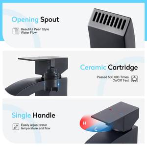 CUPC Single Handle Luxury Bidet Bathroom Basin Waterfall Taps Faucet Black Mixer Tap Faucets - Product Image 4