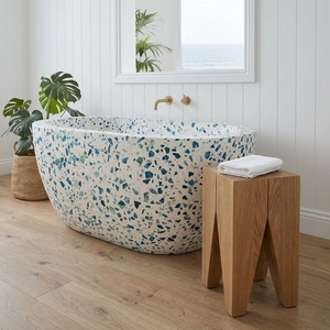 YDSTONE Terrazzo Artificiel Écologique Blanc avec Particules Bleues pour Baignoire, Terrazzo Inorganique Personnalisable pour Meuble de Salle de Bain - Product Image 2