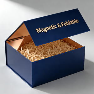 Caja de regalo plegable de cartón rígido con diseño de lujo y logotipo personalizado, grande, magnética, para boda o vino. - Product Image 1