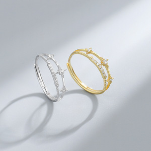 OEM Anillos Plata De Ley 925 oro <span class=keywords><strong>argento</strong></span> Sterling <span class=keywords><strong>2</strong></span> strati anelli a forma di stelle di diamanti per ragazze - Product Image 3