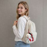 Mini porte-clés ours en peluche bouclé et moelleux, rouge, tricoté à la main, breloque pendentif pour sac à dos, décoration mode pour filles, cadeau de mariage