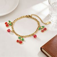 Mode-Emaille Kersen RVS Kettingset voor Vrouwen, Zoete Ins Stijl High-End Sleutelbeenketting