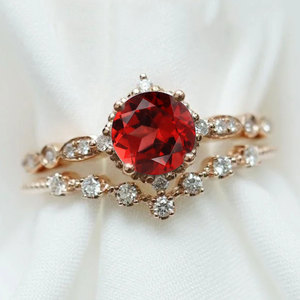 Rose Gold Plated Women's Engagement <b>Ring</b> With Natural Moss Agate Stone and Diamond Pave Setting Romantic Style - Product Image 5