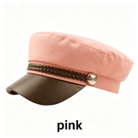 Gorra de Capitán Naval Vintage de Algodón con Decoración de Cuerda Trenzada, Visera de Cuero PU, Botón Metálico, Gorra Plana Estilo Newsboy Unisex para las Cuatro Estaciones