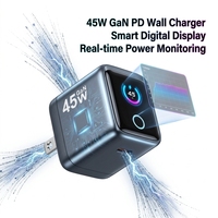 Chargeur mural 45W GaN PD QC3.0 à 3 ports avec écran couleur TFT intelligent AI, adaptateur de voyage universel Type C avec protection OTP pour