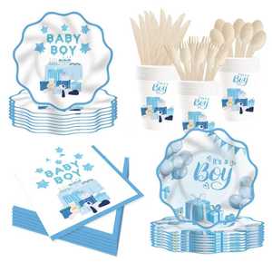 ชุดอุปกรณ์ตกแต่งงานเลี้ยงเปิดเผยเพศลูกน้อย DAMAI สำหรับทีมเด็กชาย จานกระดาษ ผ้าเช็ดปาก ของใช้บนโต๊ะอาหารแบบใช้แล้วทิ้งสำหรับงานเลี้ยงฉลองทารก สำหรับแขก 8 ท่าน - Product Image 1