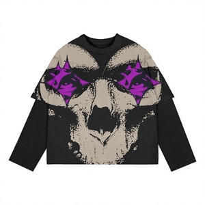 Wholesale DTG Printed Double Layer 100% Cotton O-Neck Long Sleeve <b>Winter</b> Men's Y2K <b>T</b>-<b>Shirt</b> Waffle Sleeve Double Layer <b>Shirt</b> - Product Image 6